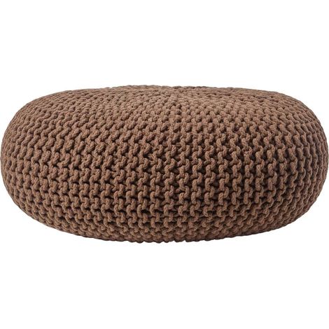 HOMESCAPES Chocolate Brown Large Round Cotton Knitted Pouffe Footstool (1/5)