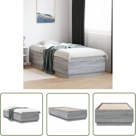 The Living Store Bettgestell Grau Sonoma 90x200 cm Holzwerkstoff - Holzbettfassungen - Betten Gestellen - Doppelbett - Einzelbett - Grau Bettwäsche (1/5)