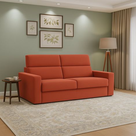 Dmora - Sofá cama 2 plazas None, Sofá convertible para salón, acolchado, desenfundable, calidad 100% Made in Italy, 180x95 h100 cm, Naranja (1/5)