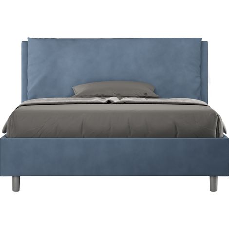 Letto Matrimoniale Francese 140x200 cm con Rete Imbottito in Microfibra Antea Large Blu (1/5)