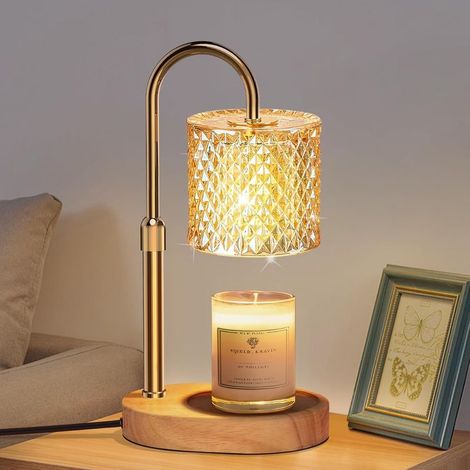 Lampe Chauffe Bougie Électrique avec Minuterie, Variateur et 4 Niveaux de Luminosité, Candle Warmer Lamp en Verre Doré pour Parfumées, Maison, Chambre, Décoration (1/5)