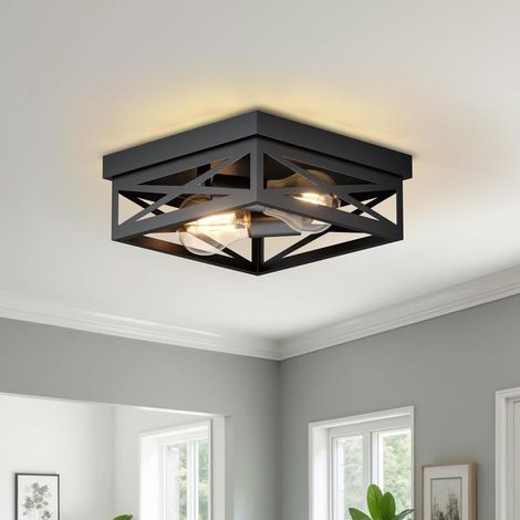Black industrial ceiling light, 25 cm, double square E27 spotlight for kitchen, bedroom, hallway (1/3)