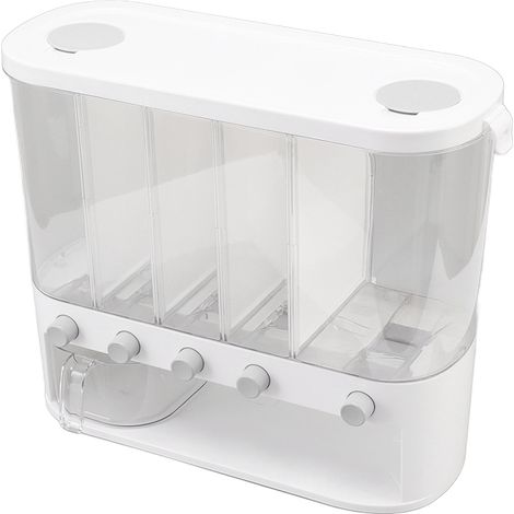 Distributeur 5 compartiments avec gobelet, boîte de rangement pour céréales et aliments secs, séparateur de cuisine (1/5)