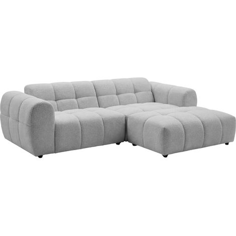 ALEXIA MINI - Canapé d'angle tissu bouclette 3 places Gris clair Gauche (1/5)