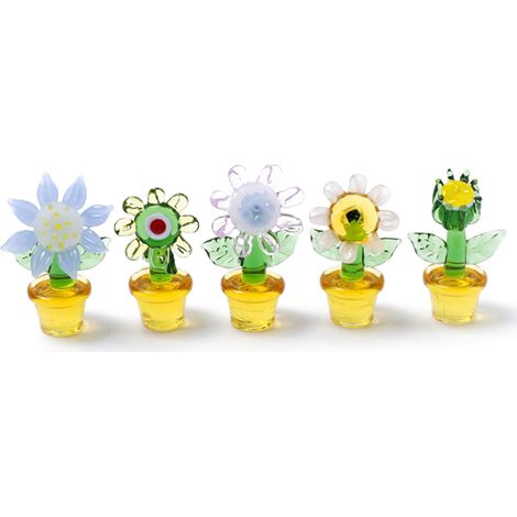 Figurine Fleur En Verre - Bouquet De Tulipes Décoratif Pour Table - Centre De Table Intérieur - Lot De 5 Pièces (1/5)