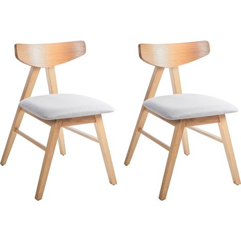 Conjunto de 2 sillas de comedor asiento acolchado tapizado de poliéster estructura de madera de caucho comedor cocina marrón claro y gris claro Lacota