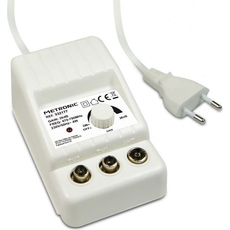Metronic – Amplificateur TV UHF à réglage de gain – 2 sorties – Réduction des perturbations 4G – Signal numérique optimisé