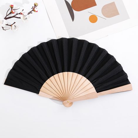 Éventail pliant en bois - Éventail pliant manuel - 41 x 23 cm - Bois - Éventail pliant chinois - Éventail pliant portable noir (1/5)