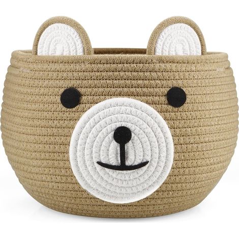 Panier en Corde de Coton, Panier de Rangement pour Chambre d’Enfant avec Motif Ourson, Idéal comme Coffret Cadeau Naissance (Marron)