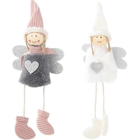 Lot de 2 anges de Noël à suspendre pour décorer votre sapin, gris et blanc. (1/5)