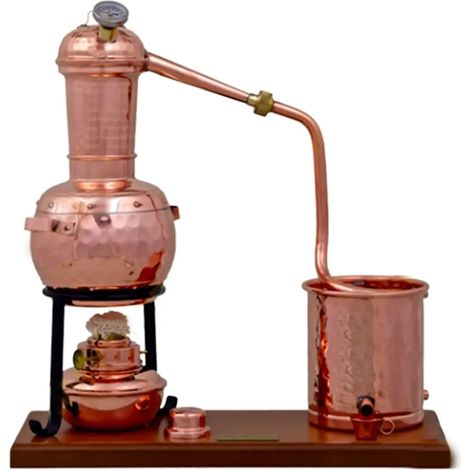 Destille, Destilliergerät, Destillationsapparatur - Long Column Alembic Premium, mit Spiritusbrenner und Thermometer, 0,7L