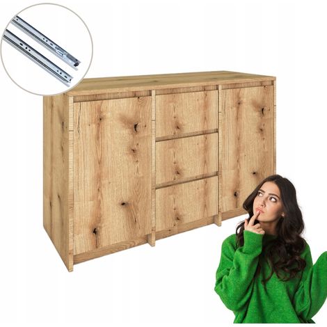 Cómoda Evoke de roble costero, 3 cajones, 2 puertas  Sin tiradores, 120 x 75, 2 x 43 (1/5)