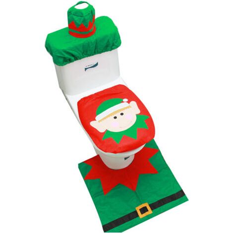 Autre décoration pour Noël,Housse de siège Toilette et Set de Tapis pour Salle de Bain Décorations de Noël Snowman Santa Elk--style elfe (1/5)