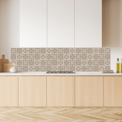 Lupia Pannello Paraschizzi Schienale Cucina con decorazione stampata, CERAMIC AZULEJOS BEIGE, in Alluminio composito, Facile da applicare, Lavabile Ignifugo Resistente all'Acqua 260xH62,5 cm (1/4)