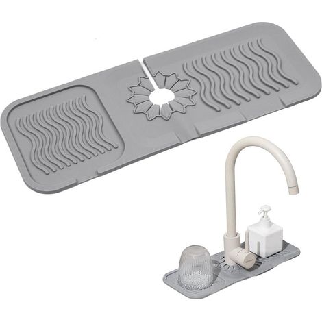 1 x Tapis de robinet de cuisine, Tapis de robinet en silicone, Protecteur d'évier de cuisine, Tapis d'évier découpable pour protéger le comptoir de la salle de bain et de la cuisine, Gris (1/5)