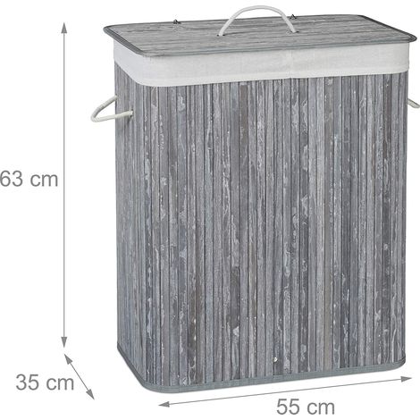 Cesto para la ropa sucia cesto 2 compartimentos con bolsa 95 litros bambú gris 1300019045