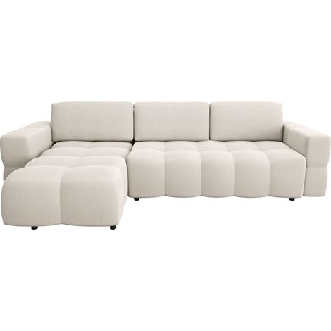 Canapé d'angle gauche convertible 5 places en tissu tramé crème (1/5)