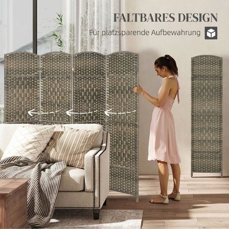 Séparateur d'espace pliable 4 panneaux, motif tressé, pin noir lavé (1/5)
