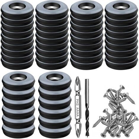 Pair Lot de 48 Patins en téflon à Visser - Diamètre : 25 mm - Ronds - Noirs - avec 48 vis en Acier Inoxydable et 2 forets - Protection Efficace de Vos Meubles, chaises, sols (1/5)
