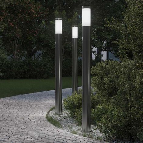 vidaXL Lampioni a paletto con sensore 3 pz 110 cm Acciaio Inox IP44