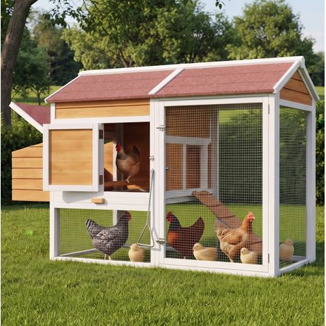 Gallinero exterior (185x91x115 cm), con nido, cajón de limpieza galvanizado, cierre de seguridad, madera maciza, natural (1/5)