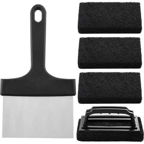 Grille - Raclette En Acier Inoxydable - Lot De 5 Pièces Avec 4 Tampons Abrasifs Anti-Graisse - Pour Grillades Et Plaques À Cuisiner - 1 Unité (1/5)