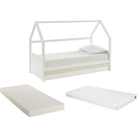 Letto a scomparsa a capanna 2 x 90 x 190 cm Pino Bianco + Materasso - HURRA