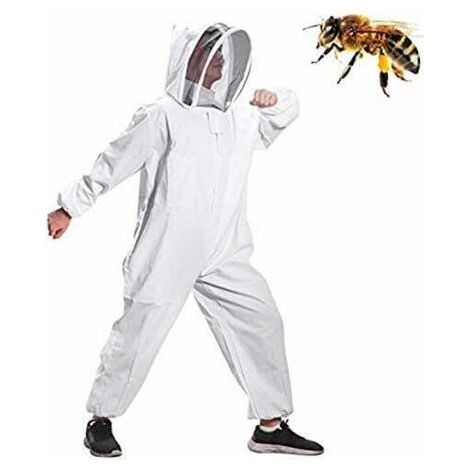 Combinaison d'Apiculture pour Tout le Corps Vêtements à Capuchon avec Voile Manteau de Protection pour Apiculteurs Costume Apicole en Anti Guêpes Équipement (L)