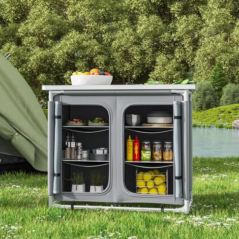Large Camping Kitchen Cook Table Stand for Outdoor BBQ, Grey