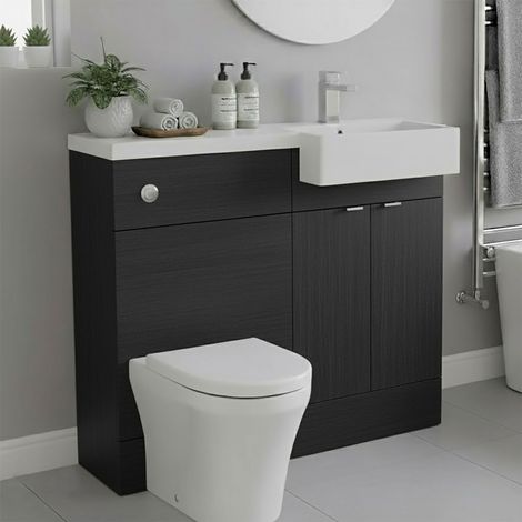 Hudson Reed Fusion RH Combination Unit with Square Semi Recessed Basin 1000mm Wide - Charcoal Black Woodgrain (1/5)