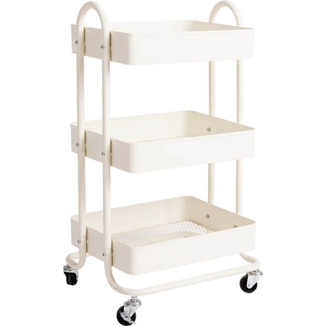 Levede 3 Tiers Kitchen Trolley Cart Steel Storage Rack Shelf Organiser White