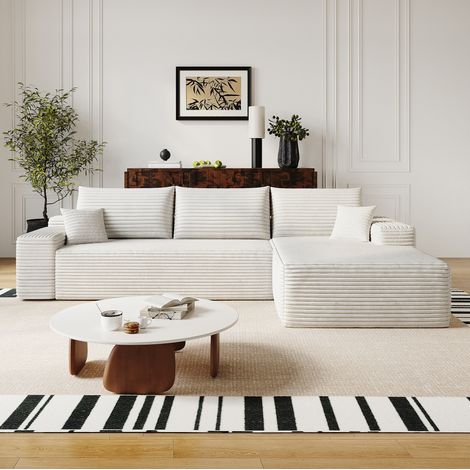 Sofá rinconero modular 270 x 175 x 83 cm con chaise longue, sin montaje, tejido blanco DESVIAE (1/5)