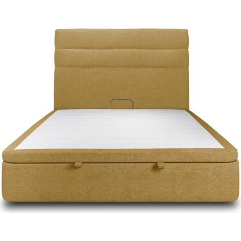 Lit coffre 180x200cm avec tête de lit lignes Tissu Jaune - Hauteur totale : 39cm (1/5)