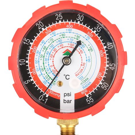 Manomètre haute pression à bouton métallique, pression de charge de réfrigérant 800 psi (55 kgf/cm²), compatible avec les fluides frigorigènes R404a, R22, R410 et R134a. (1/5)