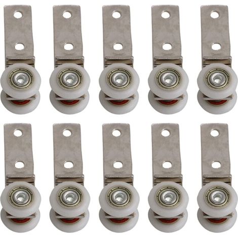 Bloque de rodillos de tubo angular de 2,5" x 0,75" con cojinete de metal y dos ruedas de plástico para puertas corredizas, ventanas y gabinetes. (1/4)