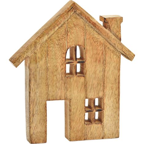 Mango Haus Silhouette natur - 20 x 18 cm - Holz Weihnachts Deko Aufsteller - Holzhaus Winter Deko Figur Tischdeko Weihnachtsdeko