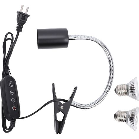 Lampe chauffante pour reptiles avec pince, rotative 360°, minuterie intégrée, ampoules UVA/UVB incluses, fixation E27 en métal (1/5)