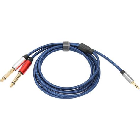 Câble répartiteur stéréo 3,5 mm vers 2 x 6,35 mm, câble audio mono mâle plaqué or pour camping-cars et bateaux (1/5)
