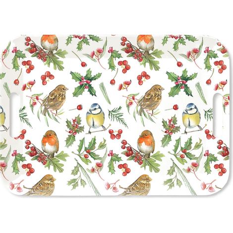 Plateau rectangulaire oiseaux et feuillages dhiver