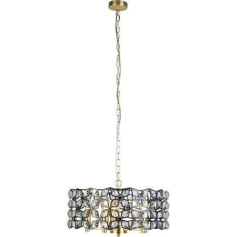Searchlight Iris Suspension à 5 lumières Noir, Cristal, Laiton (1/5)