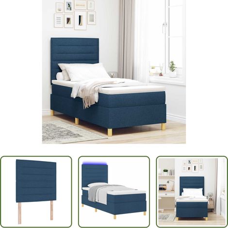 Lits LED - Lit à ressort LED avec matelas Bleu 100 x 200 cm tissu (1/5)