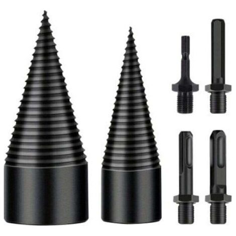 Foret de Fendage de Bois, 32mm+42mm Fendeur de Buche, Foret Conique avec 4 Poignées, Foret À Bois pour Fendre du Bois, Fendeuse Bois Cône, Fendeuse à Bois Perceuse pour Perceuse Électrique