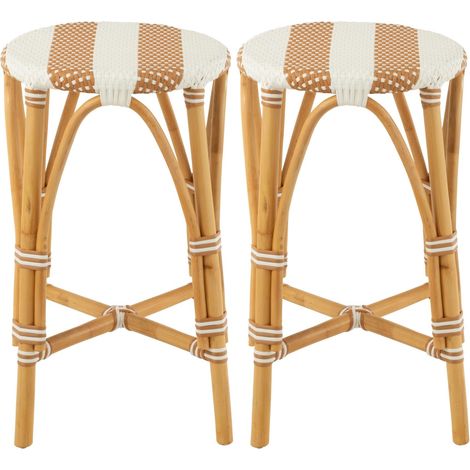 Tabourets de bar parisiens assise tressée rayures (lot de 2) - MONTMARTRE