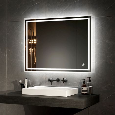 EMKE LED Illuminated Bathroom Mirror with Light Dimmable Bathroom mirror with Shaver, Touch Switch, Demester, Fuse, 60x80cm