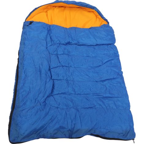 Sac de couchage pour chien imperméable, extérieur bleu, intérieur orange, chaud et confortable. Fermeture éclair, respirant et avec sac de rangement. (1/5)