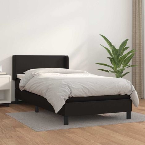 Cama box spring con colchón cuero sintético negro 90x190 cm (1/5)