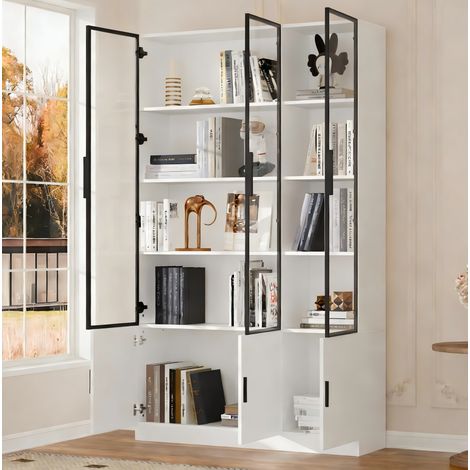 Vitrina alta 120 x 32 x 200 cm, 6 puertas, LED controlable por app, blanca OKMYHOME (1/5)