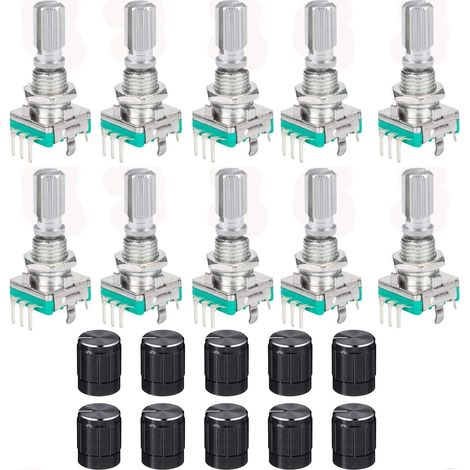 10 pezzi Encoder rotativo EC11 Modulo encoder rotativo a 360 gradi Potenziometro audio digitale Interruttore encoder a 5 pin con cappuccio pulsante per Arduino (1/5)