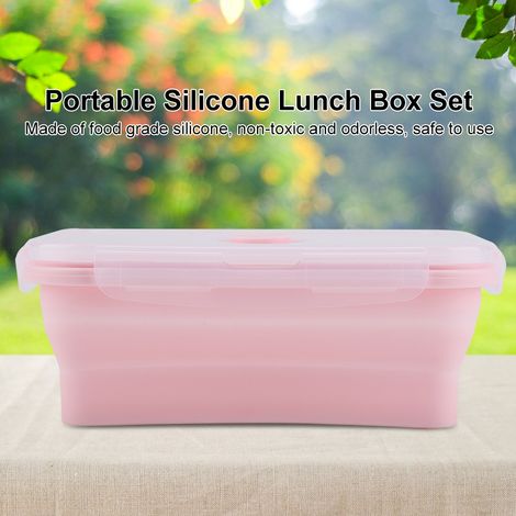 Boîte à lunch pliable en silicone portable, compatible micro-ondes, rose, 800 ml (1/4)