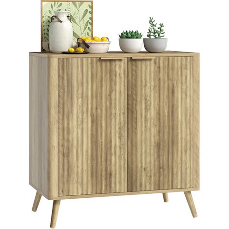 Aparador/mueble de almacenamiento para salón con armario de 2 puertas y estante regulable, 77 x 40 x 81 cm, aspecto de madera. (1/5)